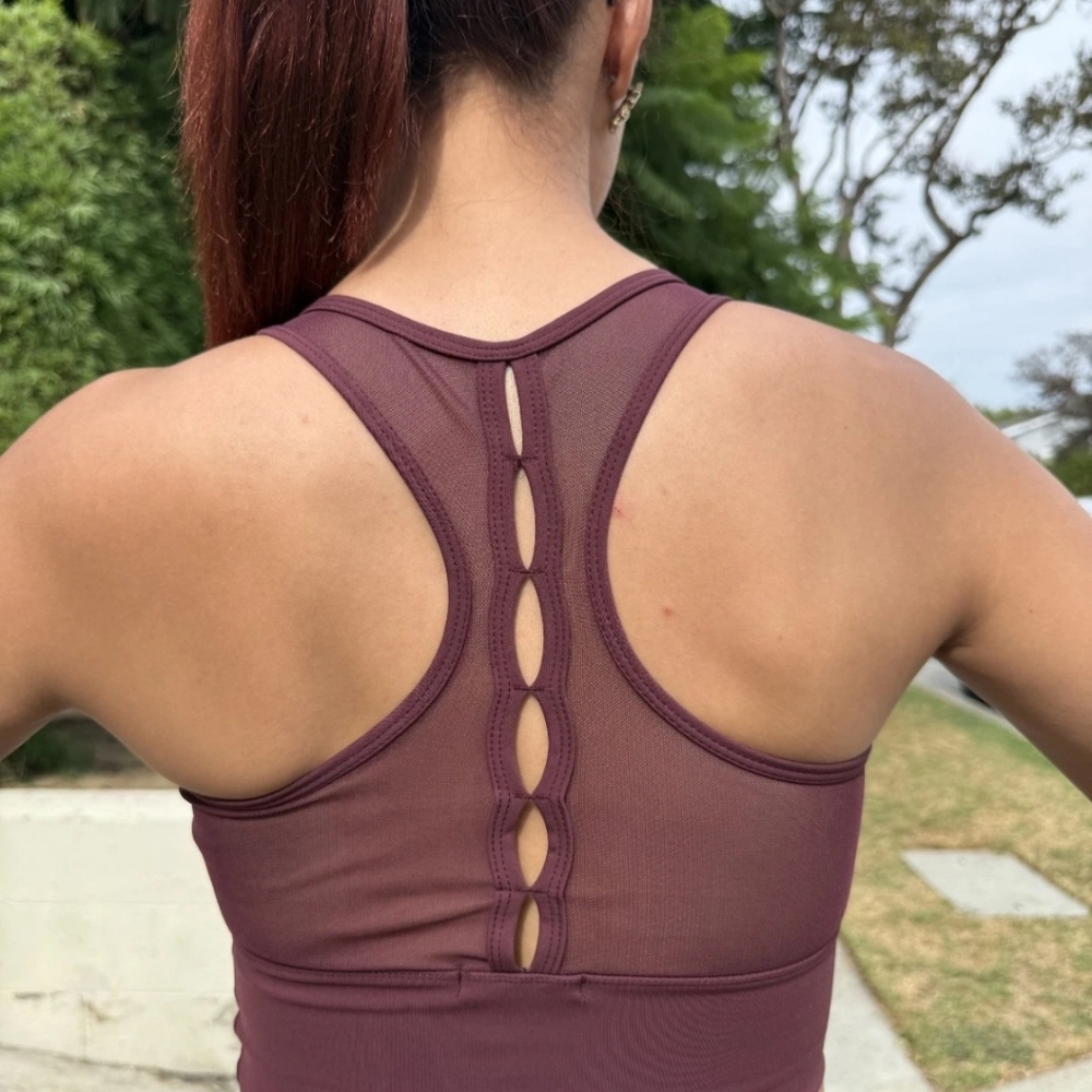 OTOS Activewear Sport Bra Crop Top Tank Racerback High Support Burgundy